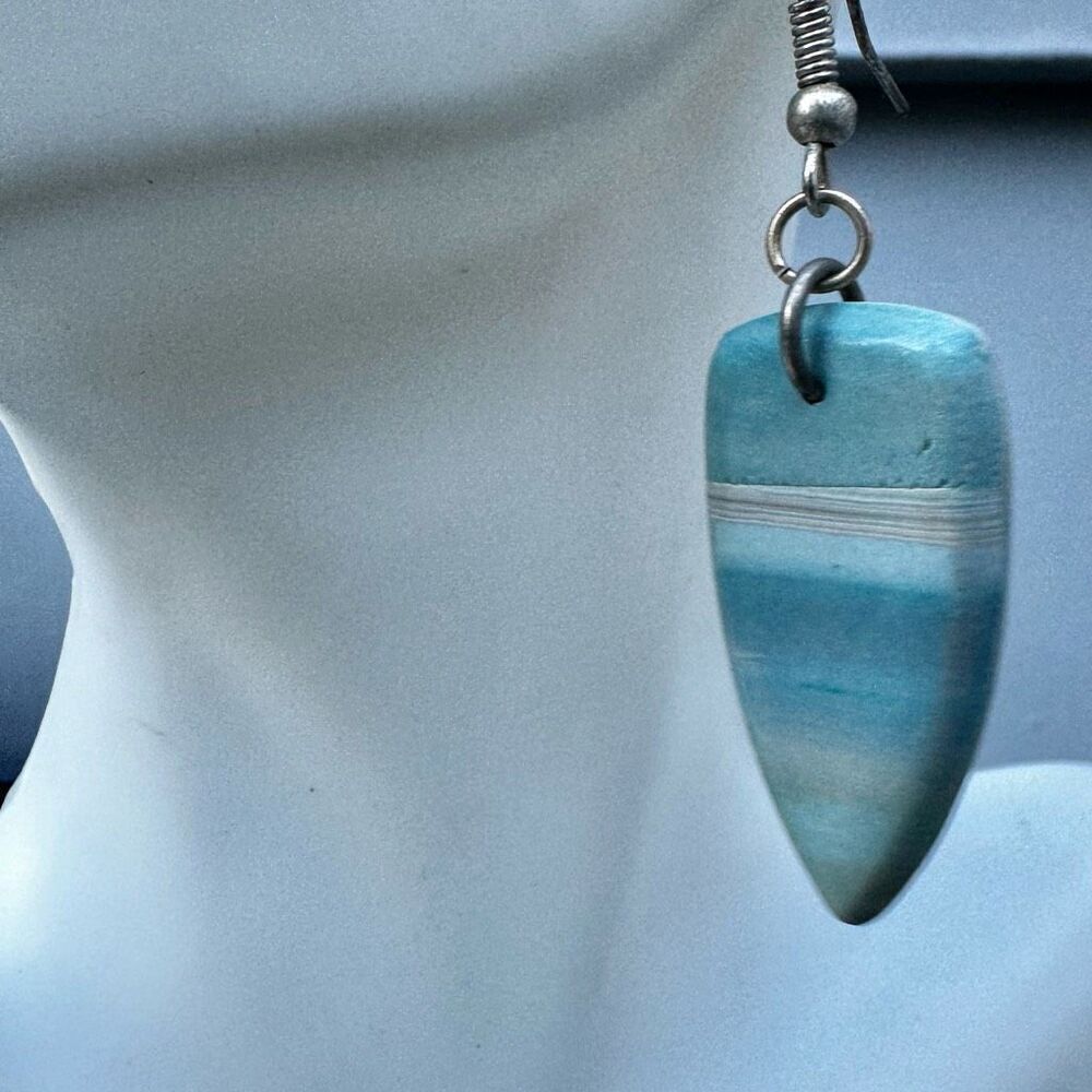 Blue and silver tone drop earrings